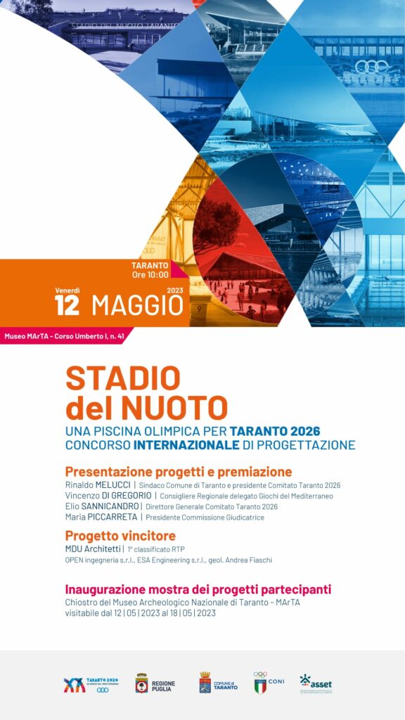 Piscina olimpica Taranto 2026, il 12 maggio al MArTA premiazione del progetto vincitore
