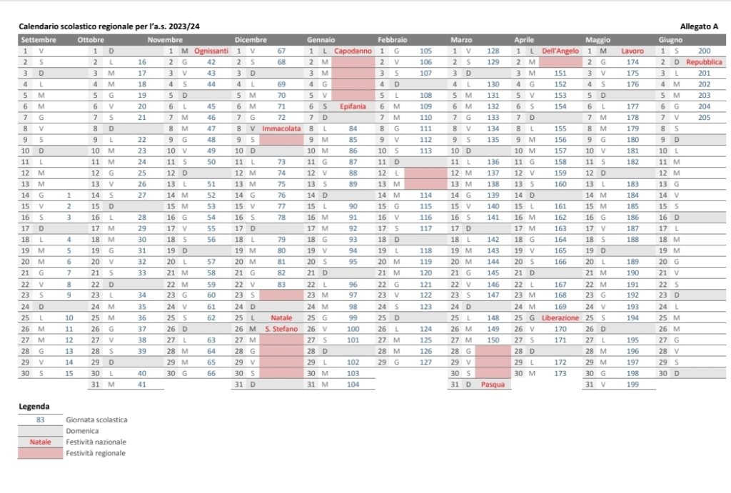 Pronto il calendario scolastico per l’a. s. 2023/2024