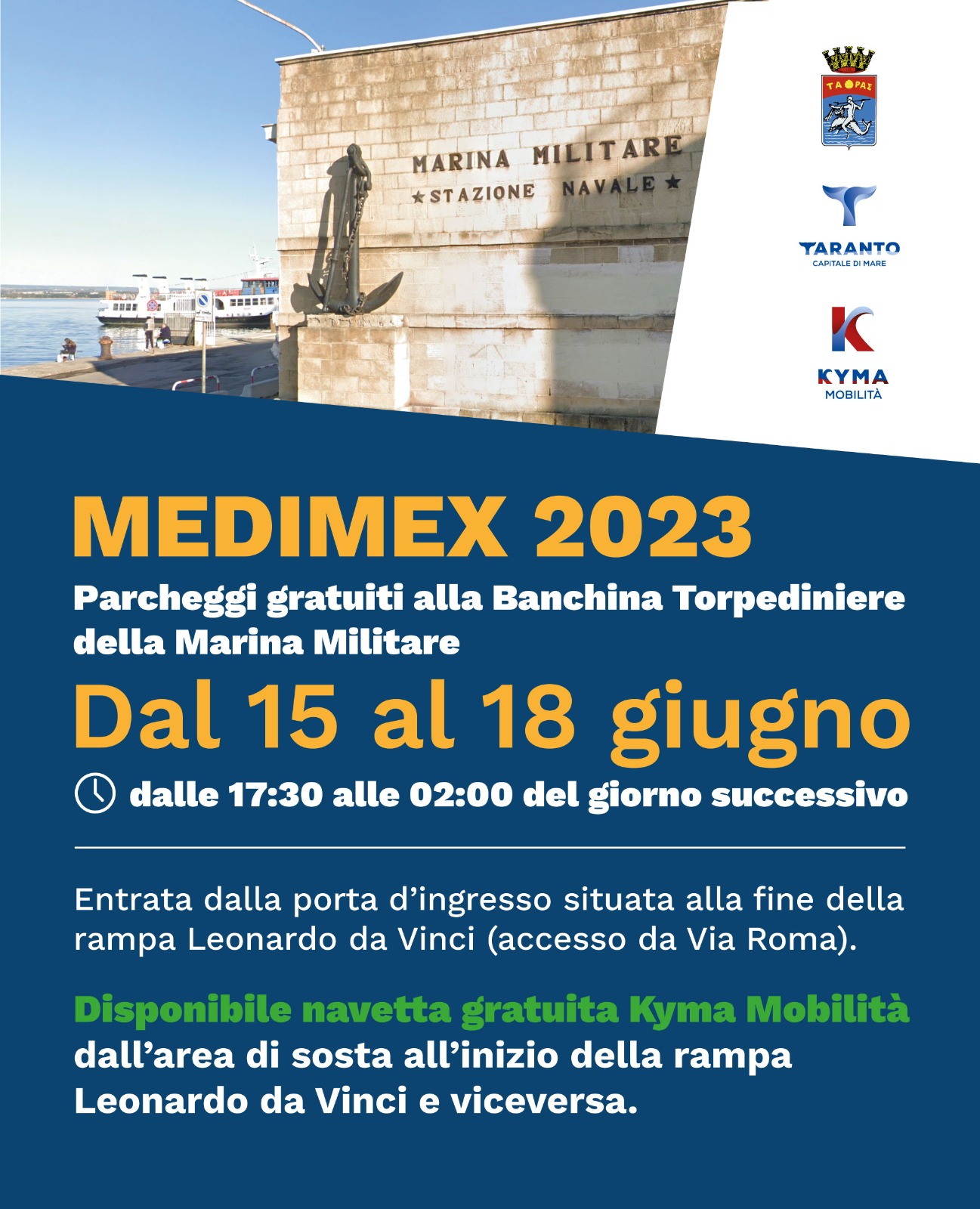 Medimex, parcheggio gratuito all’ex banchina torpediniere
