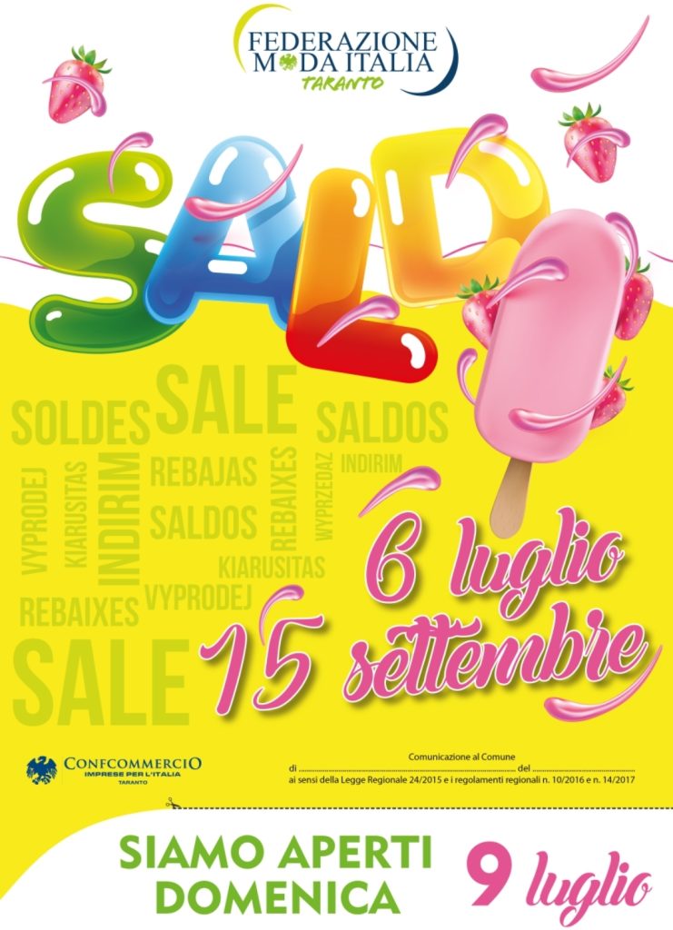 Saldi estivi al via dal 6 luglio fino al 15 settembre
