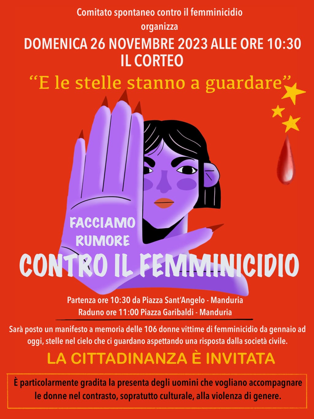 “E le stelle stanno a guardare”, corteo a Manduria contro i femminicidi