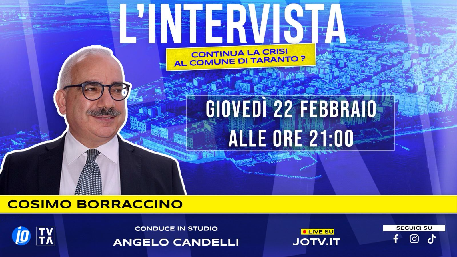 “Continua la crisi al Comune di Taranto?” Se ne parla stasera su JoTv con Cosimo Borraccino