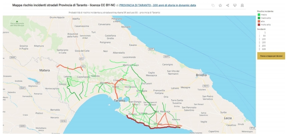 Mappa interattiva dei maggiori flussi di traffico con il rischio di incidenti stradali